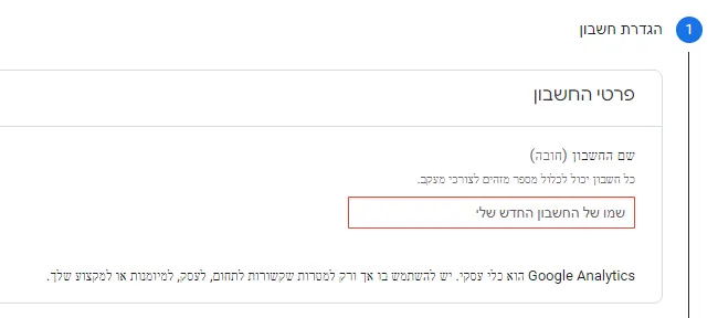 גוגל אנליטיקס - שם החשבון