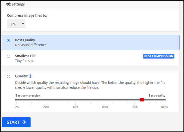 בחירת האפשרויות הרצויות compress2go