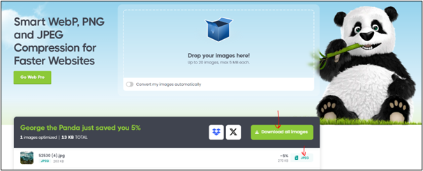 כיווץ תמונות באתר tinypng